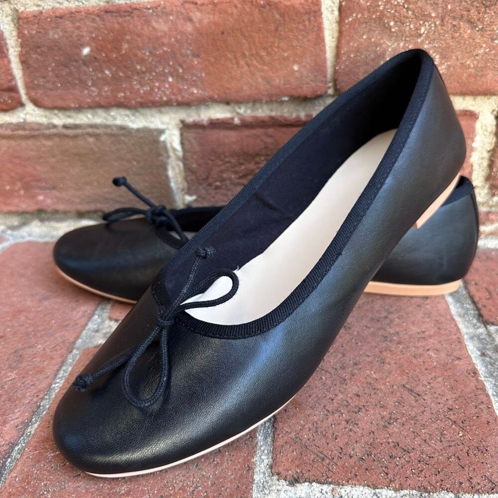Ann Taylor LOFT $148 Black Leather Bow tie Ballet Flats Women’s 9 NEW